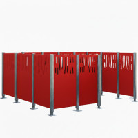 Garbage Bins Privacy Screen Venice Made of Steel – Complete Set (2220x3700 mm, Traffic Red)