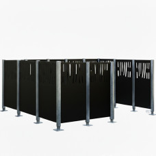 Mülltonnen Sichtschutz Venedig  aus Stahl – Komplettset (2220x3700 mm, Tiefschwarz)