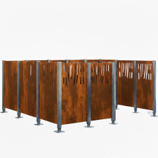 Mülltonnen Sichtschutz Venedig  aus Stahl – Komplettset (2220x3700 mm, Rost Corten-Effekt)