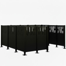 Mülltonnen Sichtschutz Venedig  aus Stahl – Komplettset (2220x3700 mm, Tiefschwarz)