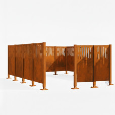 Mülltonnen Sichtschutz Venedig  aus Stahl – Komplettset (2960x3700 mm, Rost Corten-Effekt)