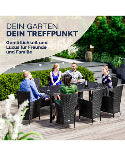 Gartenmöbel Set 9-tlg. Polyrattan WPC-Tisch Schwarz