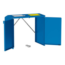 Mülltonnenbox Stahl 770L/240L | Ohne Rückwand | Struktur: Enzianblau | Obere Klappen: Grau-Gelb | abschließbar