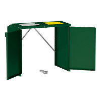 Mülltonnenbox Stahl 770L/240L | Ohne Rückwand | Struktur: Moosgrün | Obere Klappen: Grau-Gelb | abschließbar