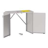 Mülltonnenbox Stahl 770L/240L | Ohne Rückwand | Struktur: Seidengrau | Obere Klappen: Grau-Gelb | abschließbar