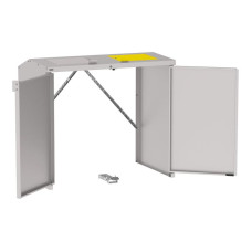 Mülltonnenbox Stahl 770L/240L | Ohne Rückwand | Struktur: Seidengrau | Obere Klappen: Grau-Gelb | abschließbar