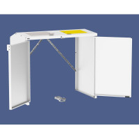 Steel Trash Bin Enclosure 770L/240L | No Back Panel | Finish: Pure White | Upper Flaps: Gray-Yellow | Lockable.