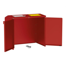 Mülltonnenbox Stahl 770L/240L | Mit Rückwand | Struktur: Purpurrot | Obere Klappen: Grau-Gelb | mit Schloss