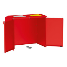 Mülltonnenbox Stahl 770L/240L | Mit Rückwand | Struktur: Verkehrsrot | Obere Klappen: Grau-Gelb | mit Schloss