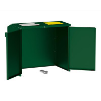 Mülltonnenbox Stahl 770L/240L | Mit Rückwand | Struktur: Moosgrün | Obere Klappen: Grau-Gelb | mit Schloss