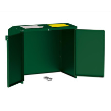 Mülltonnenbox Stahl 770L/240L | Mit Rückwand | Struktur: Moosgrün | Obere Klappen: Grau-Gelb | mit Schloss