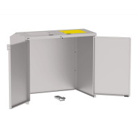 Mülltonnenbox Stahl 770L/240L | Mit Rückwand | Struktur: Seidengrau | Obere Klappen: Grau-Gelb | mit Schloss