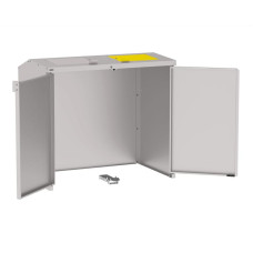 Mülltonnenbox Stahl 770L/240L | Mit Rückwand | Struktur: Seidengrau | Obere Klappen: Grau-Gelb | mit Schloss