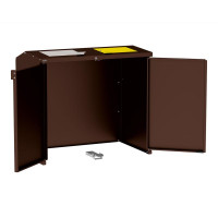 Mülltonnenbox Stahl 770L/240L | Mit Rückwand | Struktur: Schokoladenbraun | Obere Klappen: Grau-Gelb | mit Schloss
