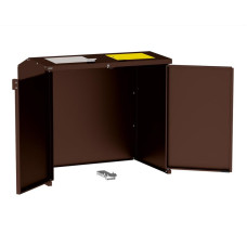 Mülltonnenbox Stahl 770L/240L | Mit Rückwand | Struktur: Schokoladenbraun | Obere Klappen: Grau-Gelb | mit Schloss