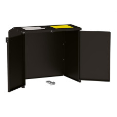 Mülltonnenbox Stahl 770L/240L | Mit Rückwand | Struktur: Tiefschwarz | Obere Klappen: Grau-Gelb | mit Schloss