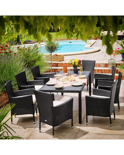 Garden Chairs Set of 4 Rattan Black Cream