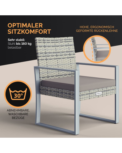 CASARIA Polyrattan Sitzgruppe 3-tlg Grau