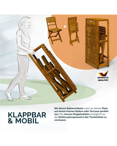 FSC Akazienholz Balkonset mit Regal 3-tlg