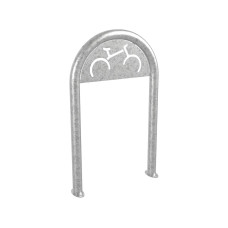 Bicycle Rack in Paperclip Form D 60 mm with Signage, 1 Bike, ProCity: Metal - Hot-dip Galvanized, on Base Plates.