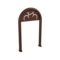 Bicycle rack in paperclip shape D 60 mm with signage, 1 bicycle, PROCITY: Metal - Chocolate Brown, on floor plates.