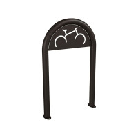 Bike Rack in Paper Clip Shape D 60 mm with Signage, 1 Bike, PROCITY: Metal - Deep Black, on Floor Plates.