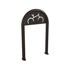 Bike Rack in Paper Clip Shape D 60 mm with Signage, 1 Bike, PROCITY: Metal - Deep Black, on Floor Plates.