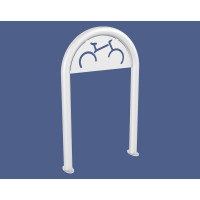 Bicycle rack in paperclip form D 60 mm with signage, 1 bicycle, PROCITY: Metal - Pure White, on ground plates.