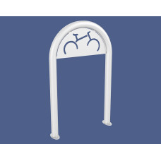 Bicycle rack in paperclip form D 60 mm with signage, 1 bicycle, PROCITY: Metal - Pure White, on ground plates.