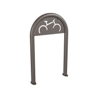 Bicycle racks in office clip shape D 60 mm with signage, 1 bicycle, Procity: Metal - Procity Gray, on floor plates.
