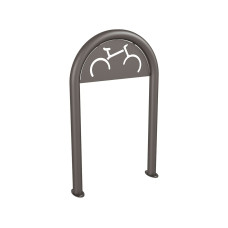 Bicycle racks in office clip shape D 60 mm with signage, 1 bicycle, Procity: Metal - Procity Gray, on floor plates.