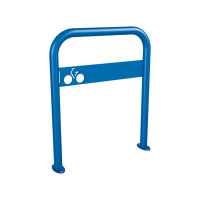 Curved Bicycle Rack with Signage, 1 Bicycle, Procity: Metal - Gentian Blue, on Floor Plates.