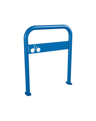 Buy Curved Bicycle Rack with Signage, 1 Bicycle, PROCITY: Metal - Gentian Blue, on Floor Plates. - Shop Online