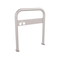 Curved Bicycle Rack with Signage, 1 Bicycle, PROCITY: Metal - Silk Grey, on Base Plates.