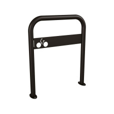 Curved Bicycle Rack with Signage, 1 Bicycle, PROCITY: Metal - Deep Black, on Floor Plates.