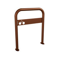 Curved Bicycle Rack with Signage, 1 Bike, PROCITY: Metal - Rust Corten Effect, on Base Plates.