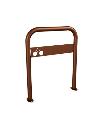 Buy Curved Bicycle Rack with Signage, 1 Bike, PROCITY: Metal - Rust Corten Effect, on Base Plates online - Delivery.