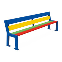 Procity Silaos Bench with Backrest - Kindergarten Version Children's Bench: Seat made of tropical wood (Multi-colored), Frame made of steel (Gentian Blue).