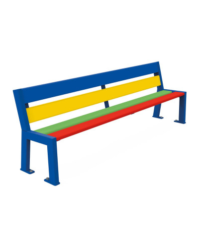 Buy PROCITY SITZBANK SILAOS WITH BACKREST - KINDERGARTEN VERSION Children's Bench: Seat in Tropical Wood (Colorful), Frame in Steel (Gentian Blue) - Online Shop Purchase and Delivery