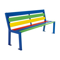 PROCITY SITZBANK SILAOS MIT RÜCKENLEHNE - GRUNDSCHUL VERSION Kinderbank: Sitzfläche aus Tropenholz (Bunte), Gestel aus Stahl ()