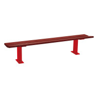 PROCITY Pagoda Seat Bench without Backrest: Seat area made of tropical wood (Mahogany), frame made of steel (Traffic Red).