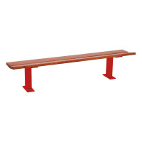 PROCITY Pagoda Bench Without Backrest: Seat made of tropical wood (light oak), frame made of steel (traffic red).