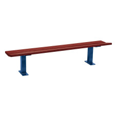 PROCITY Pagoda Backless Bench: Seat surface made of tropical wood (Mahogany), frame made of steel (Gentian Blue).
