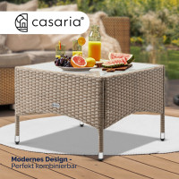 Polyrattan Beistelltisch | Grau-Beige | 58x58x42cm | Inkl. Glasplatte
