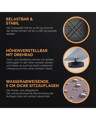 CASARIA Polyrattan Sitzgruppe 3-tlg Grau