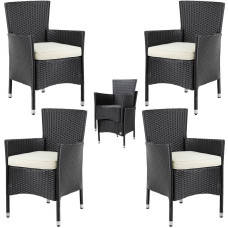 Gartenstuhl 4er Set | Polyrattan Schwarz Creme | Inklusive Kissen
