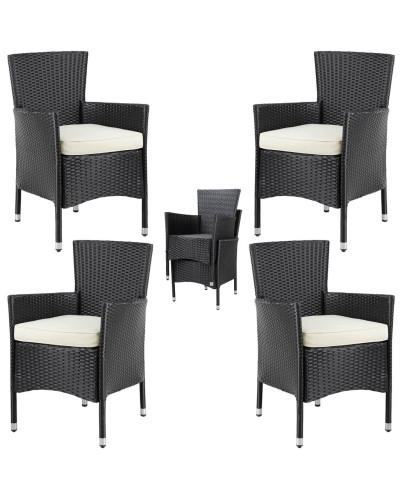 Garden Chairs Set of 4 Rattan Black Cream