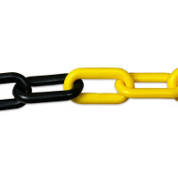 Barrier chain plastic 25 meters yellow-black including emergency links, 8 mm thick