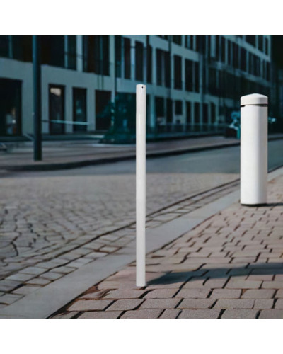 Bollard without eyelets, fixed to be set in concrete, without lock, diameter 60 mm, hot-dip galvanized and white coated, height 100 cm
