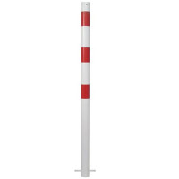 Bollard without eyelets, stationary, diameter 60 mm, hot-dip galvanized and white coated, with 3 red reflective stripes